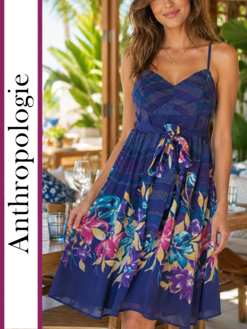 Anthropologie/Yumi Kim | Striped Tropical Floral Silk Sundress